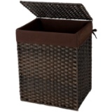 SONGMICS Handwoven Laundry Basket, Synthetic Rattan Clothes Hamper with Lid and Handles, Foldable
