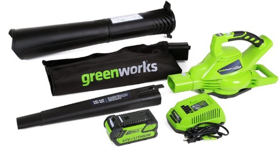 Greenworks 40V 185 MPH Variable Speed Cordless Leaf Blower/Vacuum, 4.0Ah Battery & Charger Included
