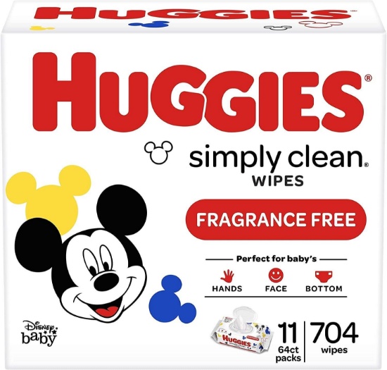 Huggies Simply Clean Unscented Baby Wipes, 11 Flip-Top Packs (704 Wipes Total) $13.98 MSRP