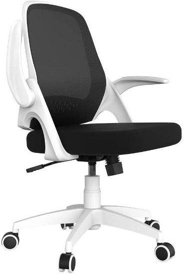 Hbada Office Chair Desk Chair Flip-Up Armrest Ergonomic Task Chair Compact, White