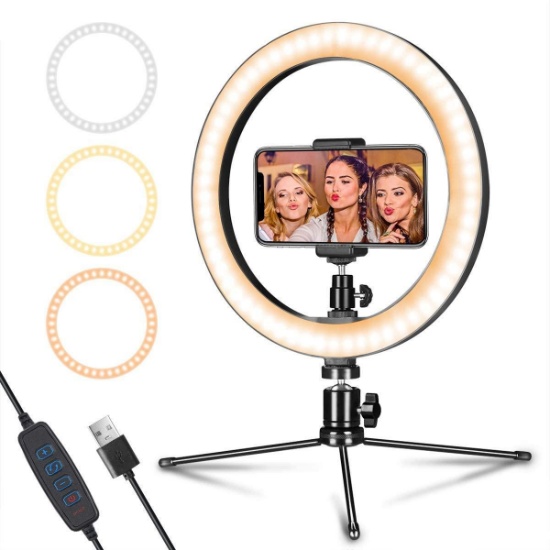 AIXPI LED Ring Light 10" With Tripod Stand And Phone Holder For Live Streaming - $21.99 MSRP