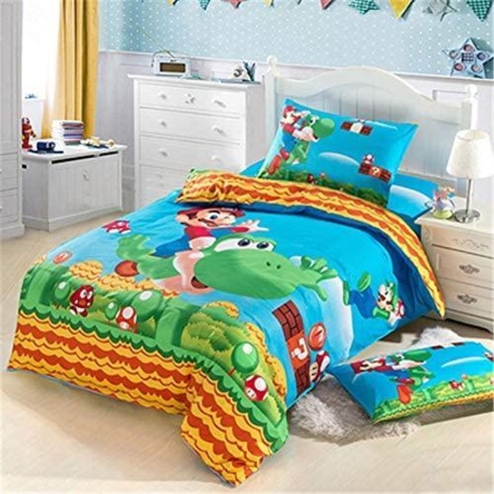 Hjfigurine Queen Size Super Mario Kid Bedding Kids 3-Pieces Duvet Cover Set