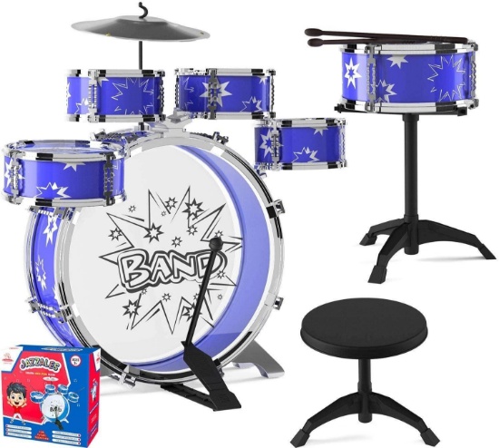 EMAAS Kids Jazz Drum Set For Kids?5 Drums, 2 Drumsticks, Kick Pedal, Cymbal Chair - $39.99 MSRP