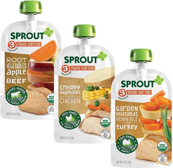 Sprout Organic Baby Food Pouches Stage 3, Root Veg Apple With Beef, Creamy Veg With Chicken