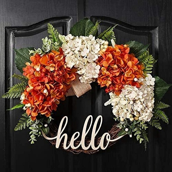 QUNWREATH 18 Inch Fall Wreath, Hydrangea Wreath, Wreath For Front Door, Hello Wreath - $49.99 MSRP