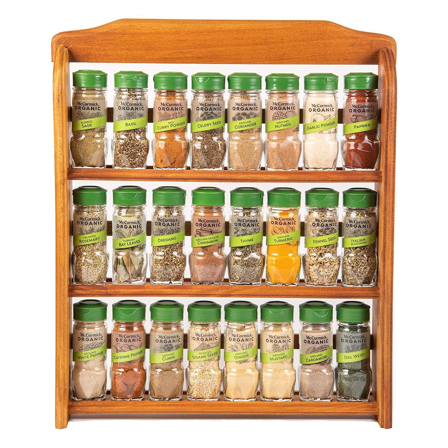  McCormick Gourmet Three Tier Wood 24 Piece Organic Spice Rack  Organizer with Spices Included, 27.6 oz : Home & Kitchen