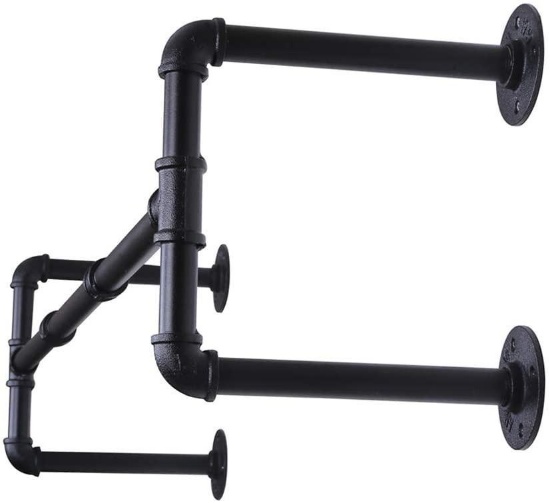 Oropy Industrial Pipe Clothes Rack, Heavy Duty Detachable Wall Mounted Black Iron Garment Bar