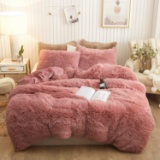 XeGe Plush Shaggy Duvet Cover Soft Crystal Velvet Bedding, 1 Piece (Queen, Old Pink) - $59.99 MSRP
