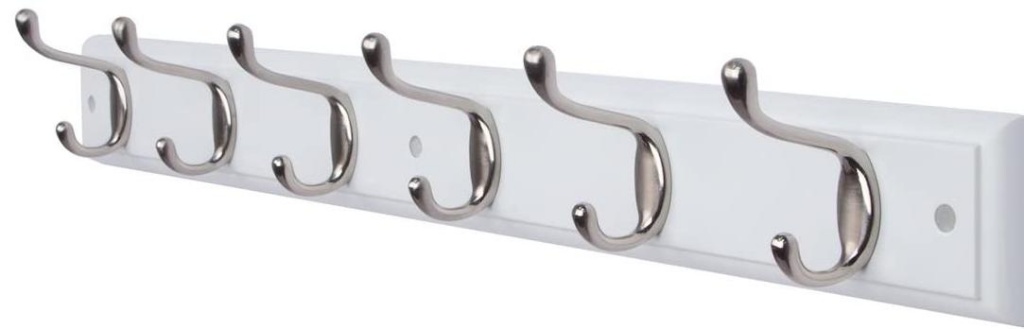 on white Available 4 and 6 Hooks DOKEHOM DKH0116NWM2 6-Satin Nickel Hooks 