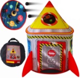 Playz 5-in-1 Rocket Ship Play Tent for Kids with Dart Board, Tic Tac Toe, Maze Game, and...Immersive