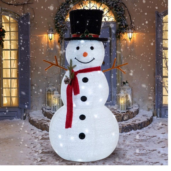 Rocinha 4 Feet Tall Christmas Snowman,Collapsible Christmas Snowman,LED Light Up Christmas Decor