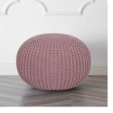 Urban Shop Round Knit Pouf, Light Pink / Pillows