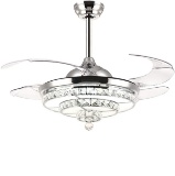 SILJOY Crystal Ceiling Fan With Lights Modern Fandelier Retractable Dimmable LED- $181.99 MSRP