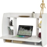FWT18-W, White Wall-mounted Table Desk with Storage Shelves and Drawers, Home Office Desk