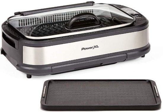 PowerXL Smokeless Grill with Tempered Glass Lid and Turbo Speed Smoke Extractor Technology