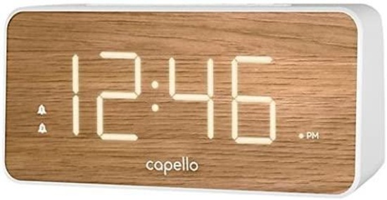 Capello Dual Alarm Clock with Extra Large 1.8" Wood Grain Time Display (White) $49.99 MSRP