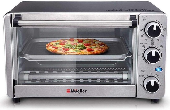 Toaster Oven 4 Slice, Multi-function Stainless Steel Finish with Timer - Toast - Bake -Broil Setting