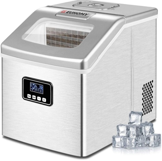 Euhomy Ice Maker Machine Countertop, 40Lbs/24H Portable Compact Ice Cube Maker, With Ice Scoop and B