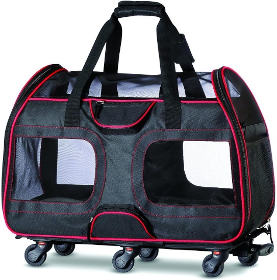 Katziela Pet Carrier With Removable Wheels | Travel Bag, Black