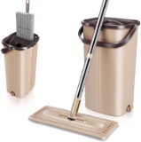 MASTERTOP Flat Floor Mop And Bucket Set - Hands Free Mop Bucket With Wringer Set, Reusable