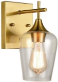 CLAXY Bath Wall Sconces Gold 1-Light Clear Glass Vanity Lamp Modern Bedroom Bathroom Corridor Wall