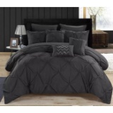 Chic Home Design Valentina Pinch Pleated And Ruffled, Queen, Black- $99.74 MSRP