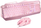 SADES EK10 Pink Wired Gaming Keyboard and Mouse Combo,7 Colors LED Backlit Gaming Keyboard and Mouse