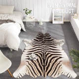 inchan Zebra Print Area Rug Faux Skin Cowhide Animal Design Mat Safari Rug 4'3