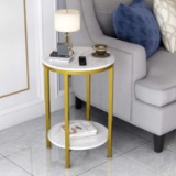 Uracca 2-Tier Round Side End Table with White Marble Top,Small Bedside Table for Living Room