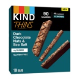 KIND, Thins and Gluten Free 100 Calorie, Dark Chocolate Nuts and Sea Salt, 60 Count (6 Pk of 10 Bar)