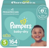 Diapers Size 5, 164 Count - Pampers Baby Dry Disposable Baby Diapers, ONE MONTH SUPPLY - $49.68 MSRP