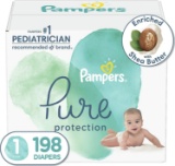 Diapers Size 1, 198 Count - Pampers Pure Protection Disposable Baby Diapers, Hypoallergenic 1 Month