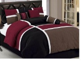 Chezmoi Collection 7-Piece Quilted Patchwork Comforter Set (Queen, Burgundy/Brown/Black)