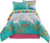 Kidz Mix Royal Linens Unicorn, Flowers and Rainbows, Eight Piece Reversible Full Comforter Set