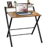 GreenForest Folding Desk No Assembly Required, 2-Tier Small Computer Desk