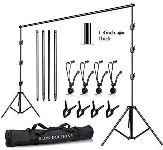 SLOW DOLPHIN 10 x 10Ft Photo Video Studio Backdrop Stand Kit with Carrying Bag 8 Pcs Clip Clamps