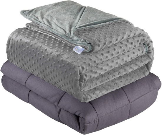 Quility Weighted Blanket-Queen Size, 60"x80", 20 lbs-Grey, Grey Cover, :$89.99