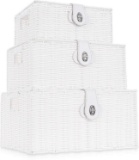 Homepeaz Set of 3 Woven Wicker Storage Basket Box Large/Medium/Small Size (White) - $39.99 MSRP