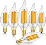 Hizashi 850 Lumen 6W Flame Tip Candelabra LED Bulbs Dimmable 60W-80W Equivalent E12 Chandelier Light