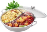 Yzakka Stainless Steel Shabu Hot Divider for Induction Cooktop Gas Stove Include Pot Spoon, 30cm