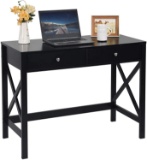 CharaHOME Home Office Desk with Drawers, Black Modern Writing Computer Desk