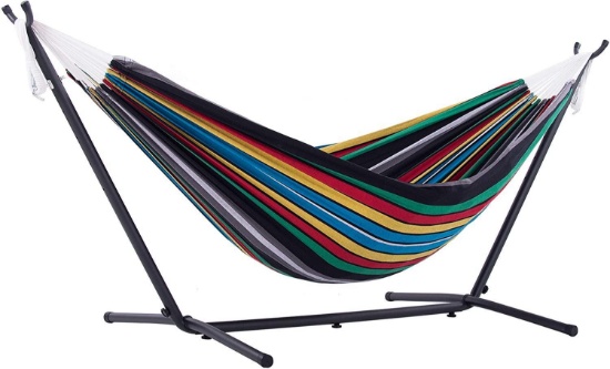 Vivere Double Cotton Hammock with Space Saving Steel Stand, $119.99