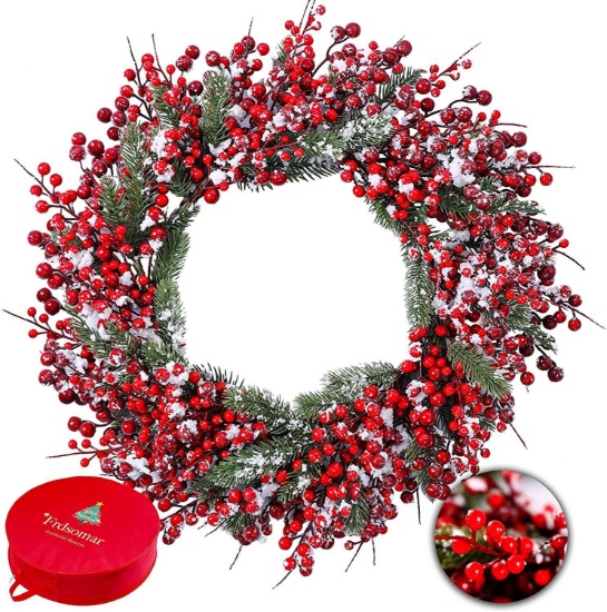 Frdsomar Large Berry Christmas Wreath with Storage Container for Front Door, 24inch, $37.99