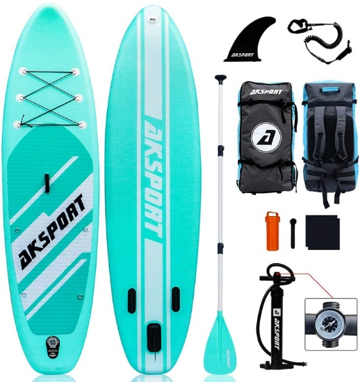 AKSPORT 10'6"...32"...6" Inflatable Stand Up Paddle Board with Premium Non-Slip Deck, $309.99