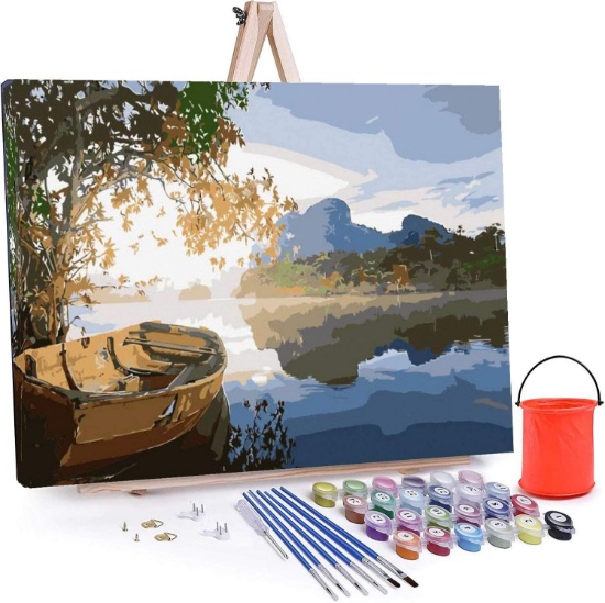 DIY Paint by Numbers for Adults Include Framed Canvas and Wooden Easel with Brushes and Acrylic