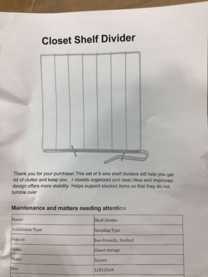 Closet Shelf Divider