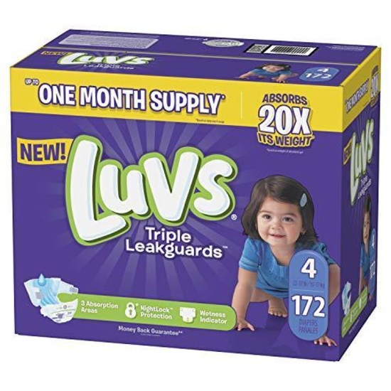 Luvs Ultra Leakguards Disposable Baby Diapers, Size 4, 172 Count, ONE MONTH SUPPLY