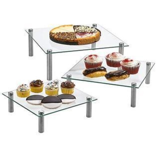 3 Tier Square Tempered Glass Display Stand 8, 10, 13 Inch - $30.00 MSRP