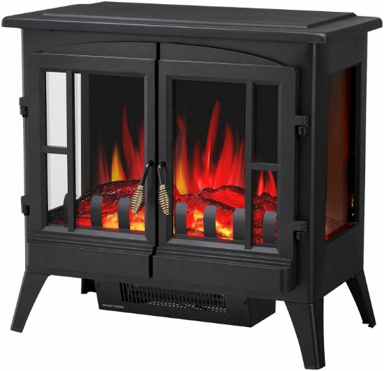 Infrared Electric Fireplace Stove, 23" Freestanding 2 Doors Fireplectric Stove