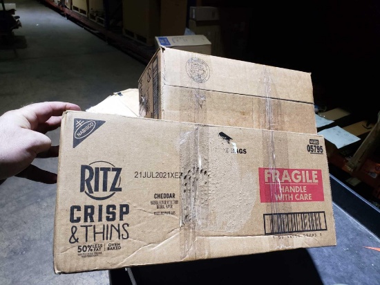 RITZ Crisp and Thins Cheddar Chips, 7.1 Oz/ Cracker Jack Caramel Coated Popcorn and Peanuts 1 Oz Box